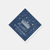 Elegant Navy Blue and Silver Crown Quinceanera Servet (Hoek)