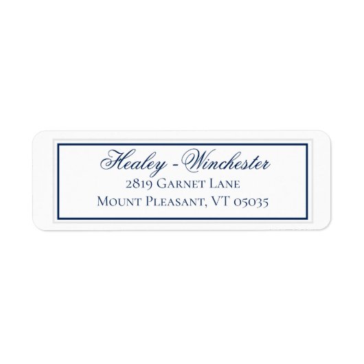 Elegant Navy Blue and White Wedding Address Label (Voorkant)