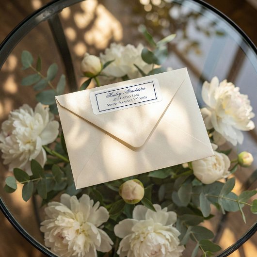 Elegant Navy Blue and White Wedding Address Label