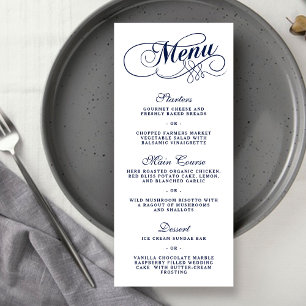 Elegant Navy Blue and White Wedding Menu Sjablonen