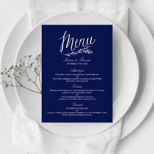 Elegant Navy Blue and White Wedding Menu Sjablonen