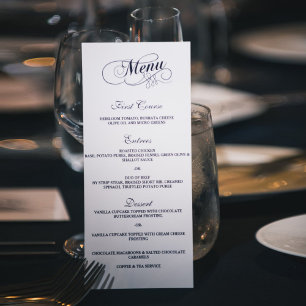 Elegant Navy Blue And White Wedding Menu Templates
