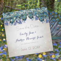 Elegant Navy Blue Aqua Peacock Feathers Typografie