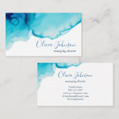 Elegant Navy Blue Aqua Waterverf Visitekaartje (Voorkant / Achterkant)