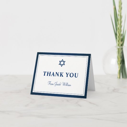 Elegant Navy Blue Bar Mitzvah Merci Note (Devant)