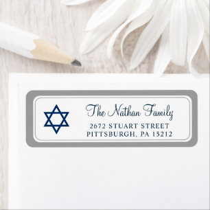 Elegant Navy Blue Bar Mitzvah Return Address Etiket