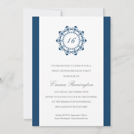 Elegant Navy Blue Birthday Party Kaart (Voorkant)