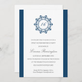 Elegant Navy Blue Birthday Party Kaart (Voorkant / Achterkant)