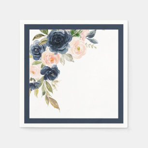 Elegant Navy Blue Blush Pink Floral Vrijgezellenfe Servet