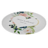 Elegant Navy Blue Blush Roos Floral Heart Wedding Snijplank (Hoek)