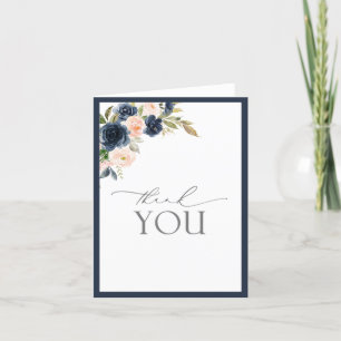 Elegant Navy Blue Blush Roze kalligrafie Dank je Bedankkaart