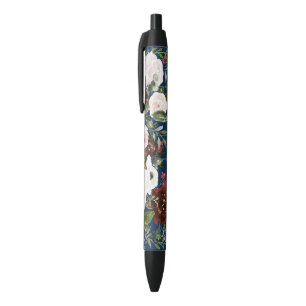 Elegant Navy Blue Blush Waterverf Floral Wedding Zwarte Inkt Pen