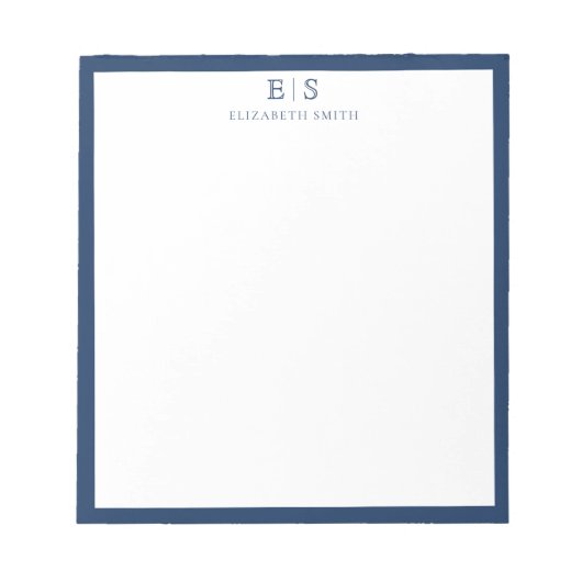Elegant Navy Blue Border Monogram Notitieblok (Voorkant)