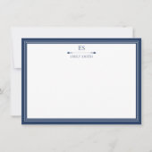 Elegant Navy Blue Border Monogram Notitiekaartje (Voorkant)