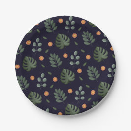 Elegant Navy Blue Botanical Floral Leaf Papieren Bordje