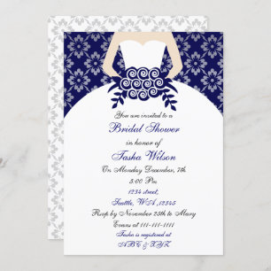 Elegant navy blue Bridal Shower Kaart