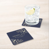 Elegant Navy Blue bruiloft dank u Vierkante Kartonnen Onderzetter (Insitu)