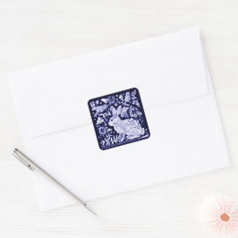 Elegant Navy Blue Bunny Rabbit Birds Easter Delft Vierkante Sticker