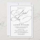 Elegant Navy Blue Calligraphy Formal Bridal Tea Kaart (Voorkant)