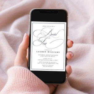 Elegant Navy Blue Calligraphy Formal Bridal Tea Kaart