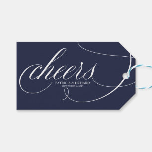 Elegant Navy Blue Cheers Wijnfles Labels Cadeaulabel