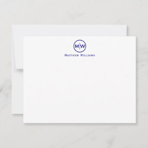 Elegant Navy Blue Circle Two Monogram Initiaal Notitiekaartje