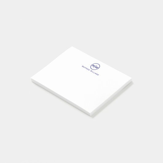 Elegant Navy Blue Circle Two Monogram Initiaal Post-it® Notes (Schuin)