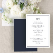 Elegant Navy Blue Classic Script Monogram Weddensc Kaart