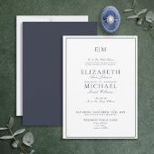 Elegant Navy Blue Classic Script Monogram Weddensc Kaart