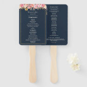 Elegant Navy Blue Coral Lights Wedding Programme Handwaaier (Voorkant en achterkant)