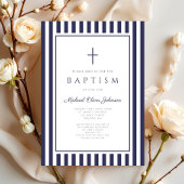 Elegant Navy Blue Cross Boy Baptism Kaart