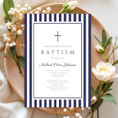 Elegant Navy Blue Cross Boy Baptism Kaart