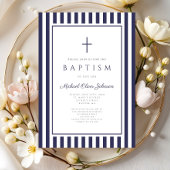 Elegant Navy Blue Cross Boy Baptism Kaart