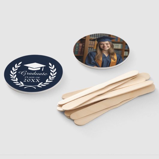 Elegant Navy Blue Custom Afstudeerder Jaar Laurel Handwaaier (Niet-gemonteerd)