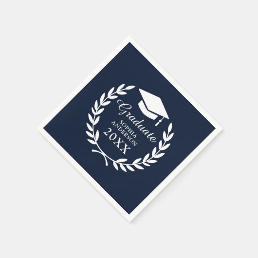 Elegant Navy Blue Custom Name Afstuderen Embleem Servet (Hoek)