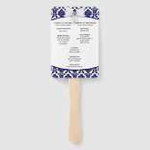 Elegant Navy Blue Damask Wedding Program Handwaaier (Achterkant)