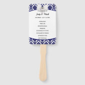 Elegant Navy Blue Damask Wedding Program Handwaaier (Voorkant)