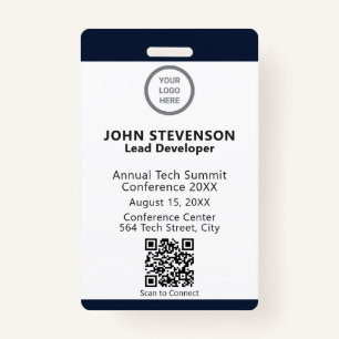 Elegant Navy Blue Employee ID Custom Logo OCR Badge