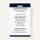 Elegant Navy Blue Employee ID Custom Logo OCR Badge (Achterkant)