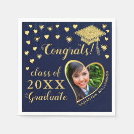 Elegant Navy Blue en Gold 2025 Afstuderen Servet