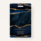 Elegant Navy Blue en Gold Agate Badge (Achterkant)