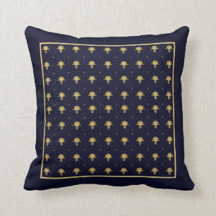 Elegant Navy Blue en Gold Damask Square Border Kussen