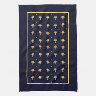 Elegant Navy Blue en Gold Damask Theedoek