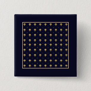 Elegant Navy Blue en Gold Damask Vierkante Button 5,1 Cm