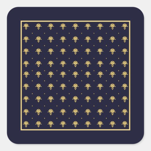 Elegant Navy Blue en Gold Damask Vierkante Sticker (Voorkant)
