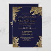 Elegant Navy Blue en Gold Faux Drawn Leaf Pattern Kaart (Voorkant / Achterkant)