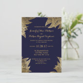 Elegant Navy Blue en Gold Faux Drawn Leaf Pattern Kaart (Staand voorkant)