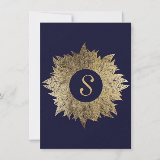 Elegant Navy Blue en Gold Faux Drawn Leaf Pattern Kaart (Achterkant)
