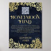 Elegant Navy Blue en Gold QR Code Honeymoon Fund Poster (Voorkant)