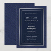 Elegant Navy Blue en Silver 40th Birthday Dinner Kaart (Voorkant / Achterkant)